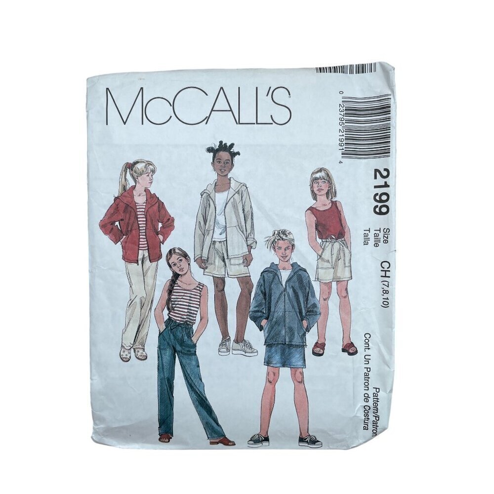 McCalls Sewing Pattern 2199 Top Skirt Pants Shorts Stretch Knits Girls Size 7-10